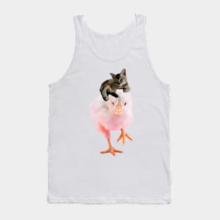 Cute Kitten Riding Baby Chicken Tank Top